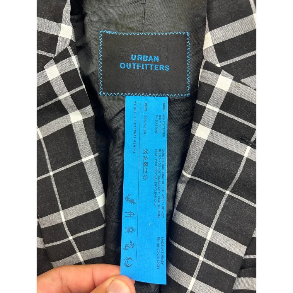 Urban Outfitters Blazer Mens 38 Black White Plaid Skinny Single Button Jacket